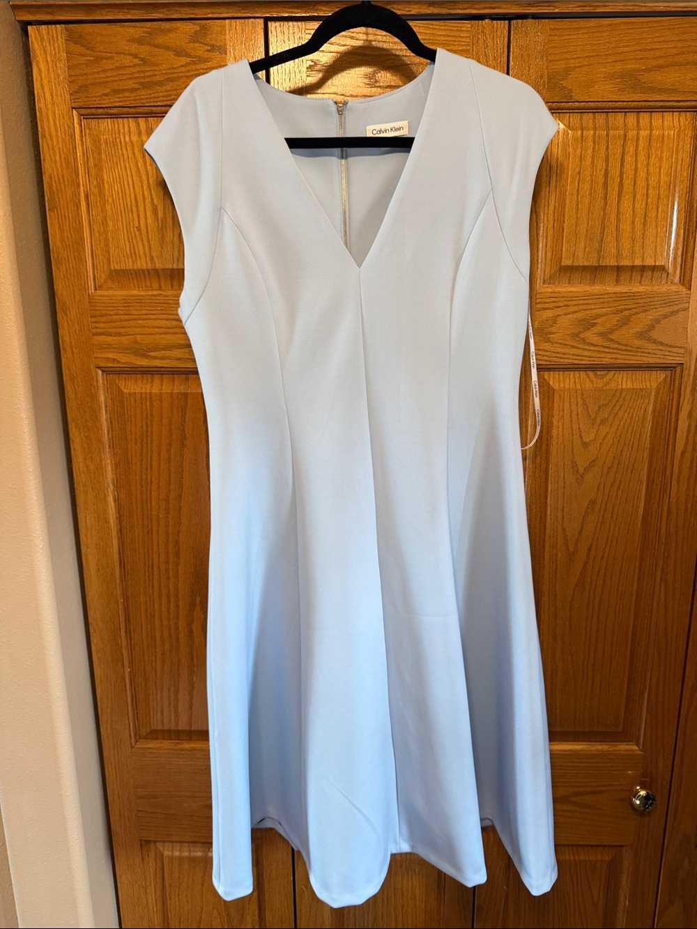 Calvin Klein Pale Blue V-Neck Cap Sleeve Midi Dress-Size 12. NWT